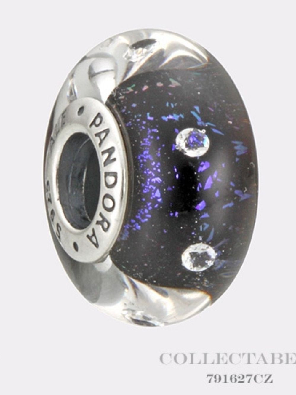 Authentic Pandora Silver Midnight Effervescence CZ Murano Charm 791627CZ Retired